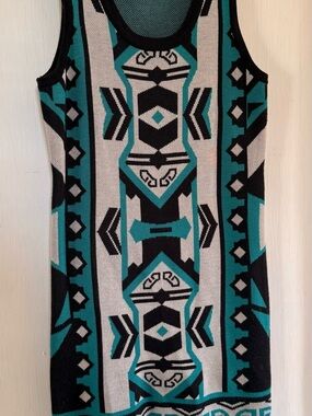 Teal & Black Geo-Print Mini Dress - Women